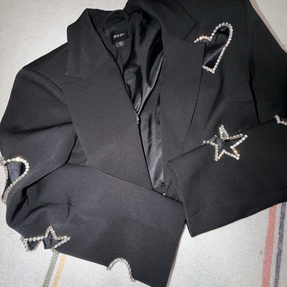 Black Suit Set with Heart & Star Crystal Cut Outs - Picture 4 of 7